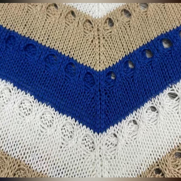 NWT V Neck Chevron pattern, open knit Crochet Dress/Cover up with fringe… - Picture 5 of 6